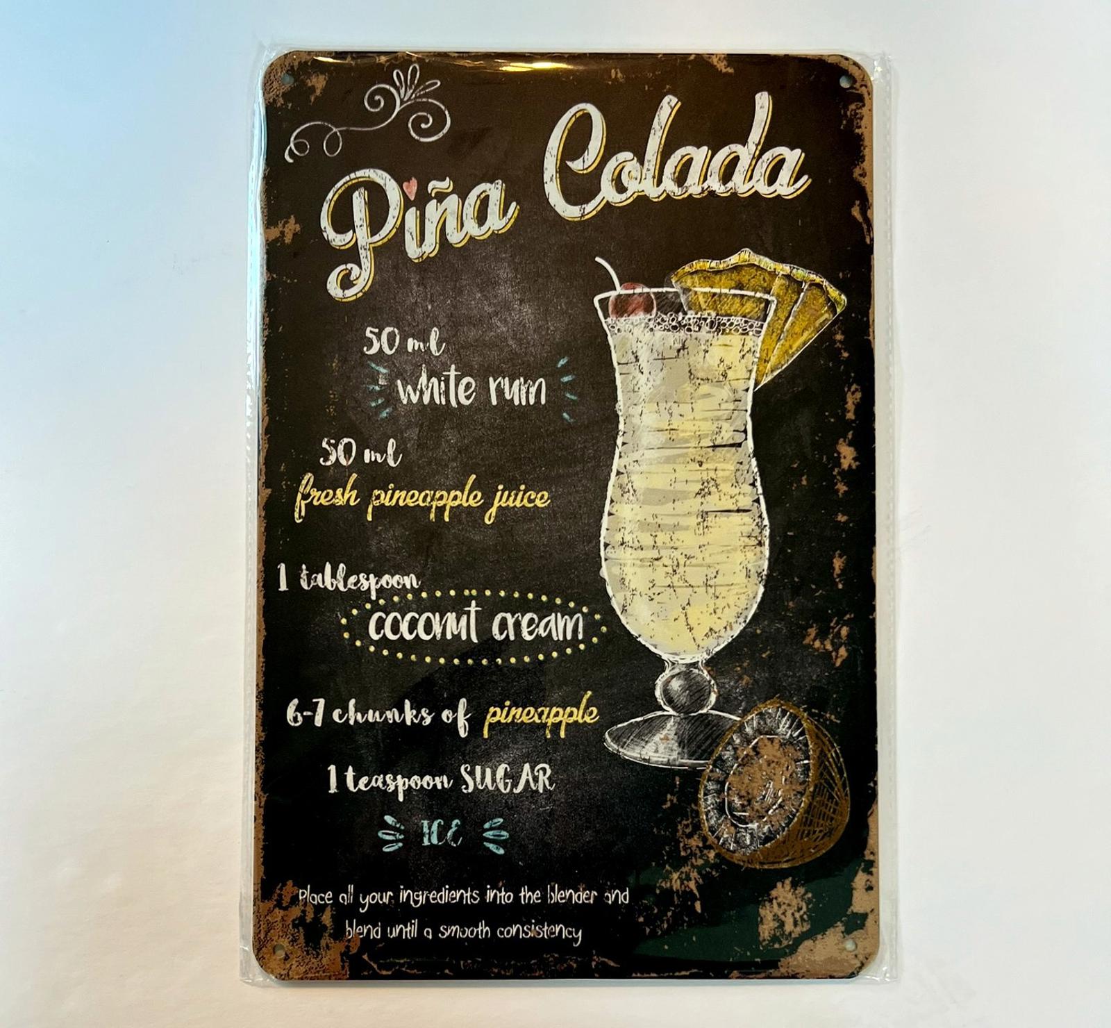 Mixed Drinks Pina Colada 8 x 12 Novelty Metal Sign New!
