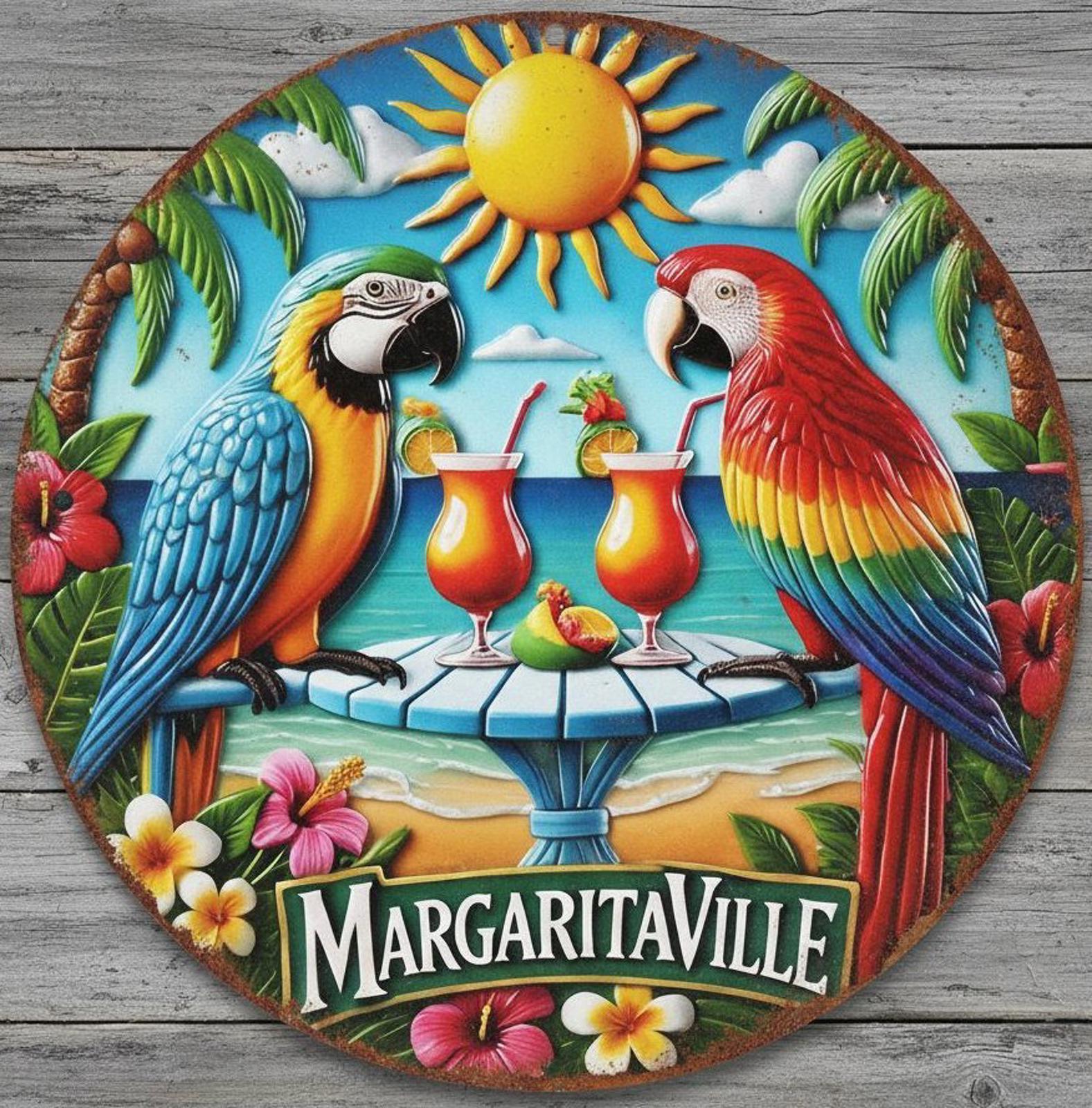 Margaritaville 8" Diameter Vintage Novelty Metal Sign Made In USA