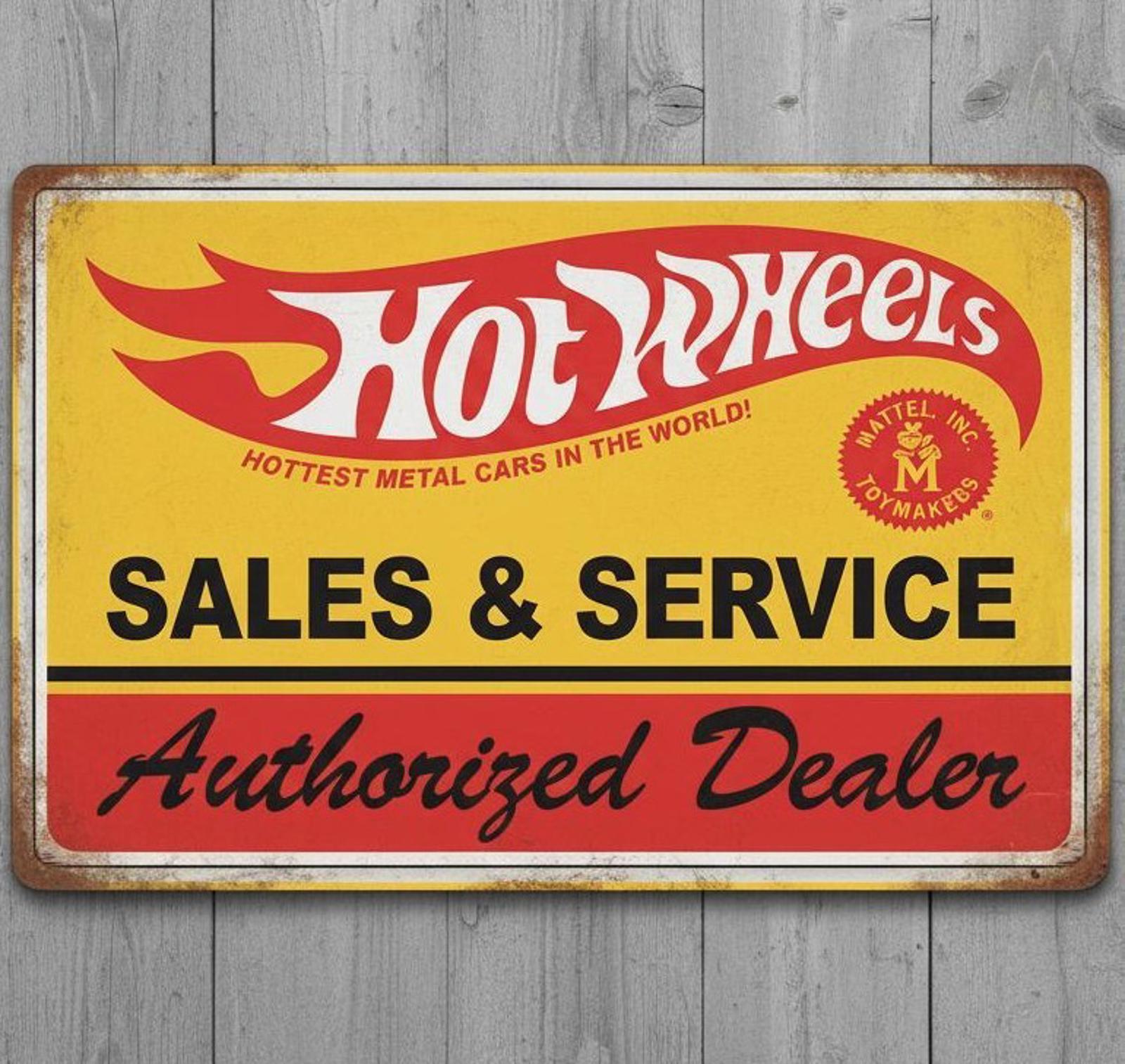Hot Wheels Sales & Service 8 x 12 Vintage Novelty Metal Sign Made In USA New!