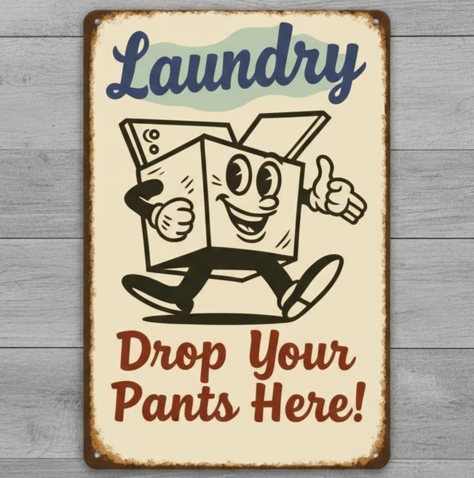 Laundry Drop Your Pants Here 8 x 12 Vintage Novelty Metal Sign New!