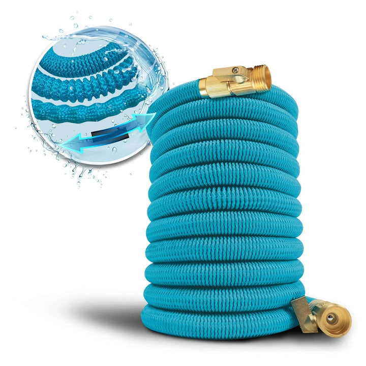 Aqua Joe Kink-Free 50-Foot Expandable Garden Hoses W/ Heavy-Duty Brass Valve & Flow Control Shut-off, 5/8-inch (Light Blue) Style Your Walls Aqua Joe