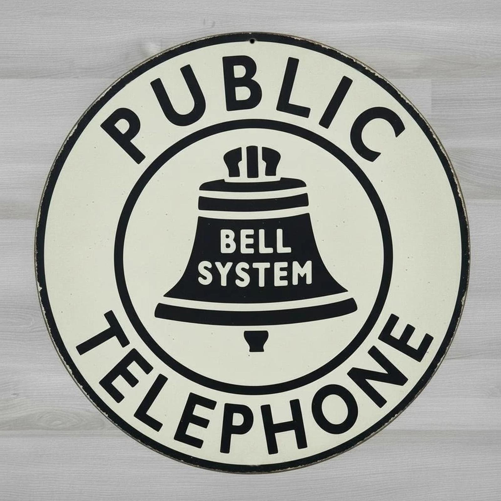 Public Telephone Bell System 8" Diameter Vintage Novelty Metal Sign Made In USA