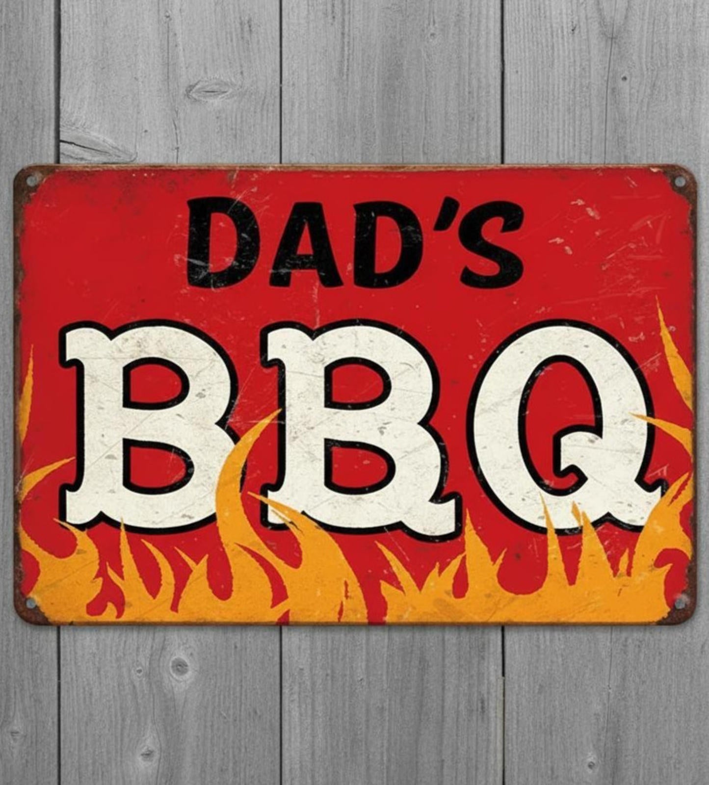 Dad's BBQ 8 x 12 Vintage Novelty Metal Sign Made In USA New!