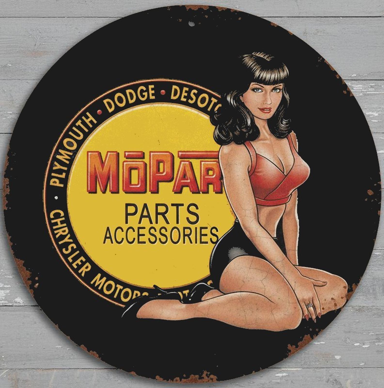 Mopar Parts & Accessories 8" Diameter Vintage Novelty Metal Sign Made In USA