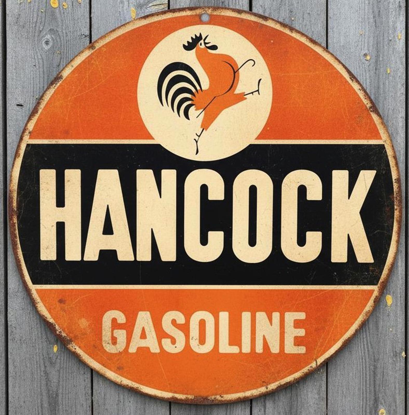 Hancock Gasoline 8" Diameter Vintage Novelty Metal Sign Made In USA New!