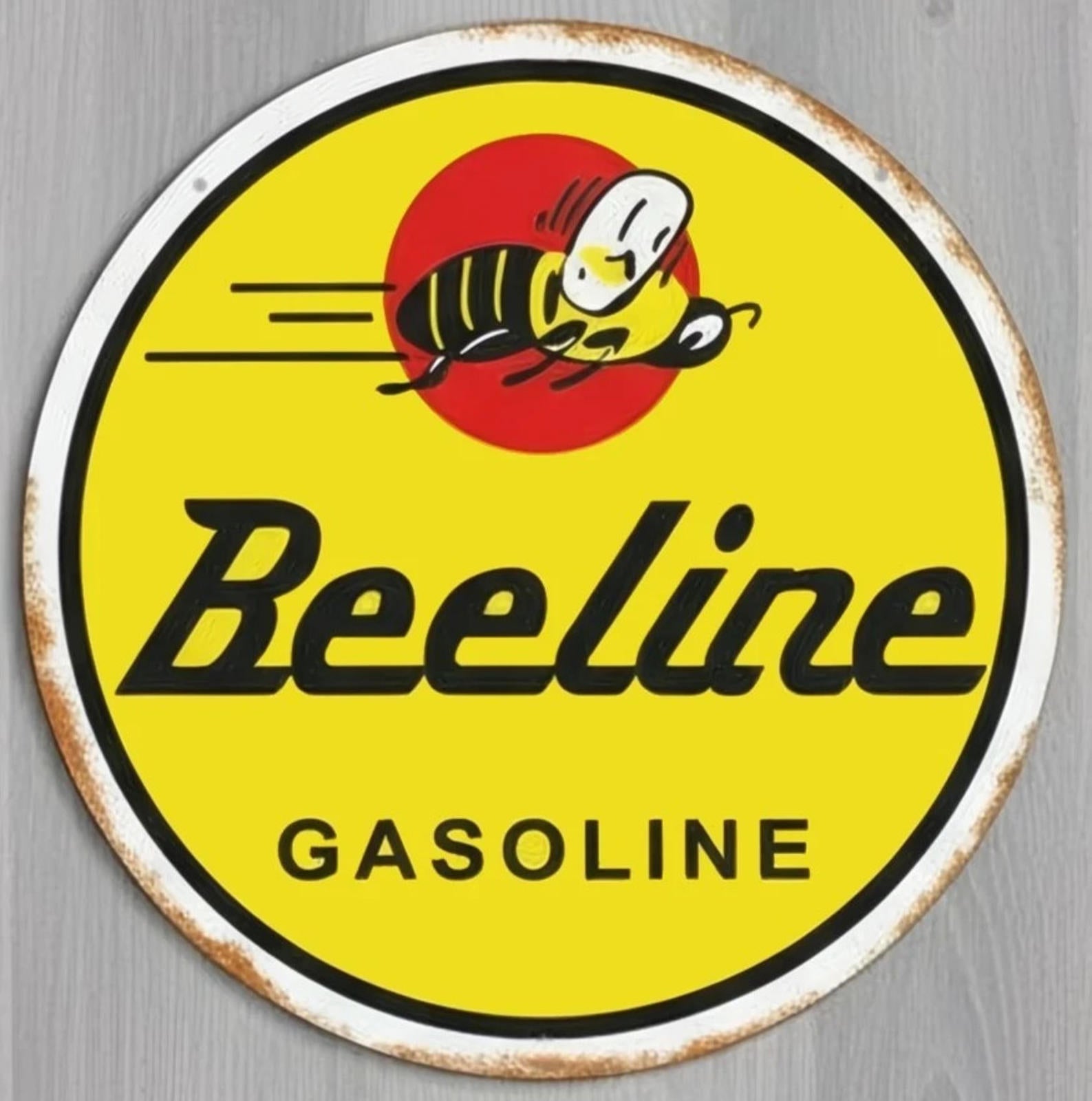 Beeline Gasoline 8" Diameter Vintage Novelty Metal Sign Made In USA