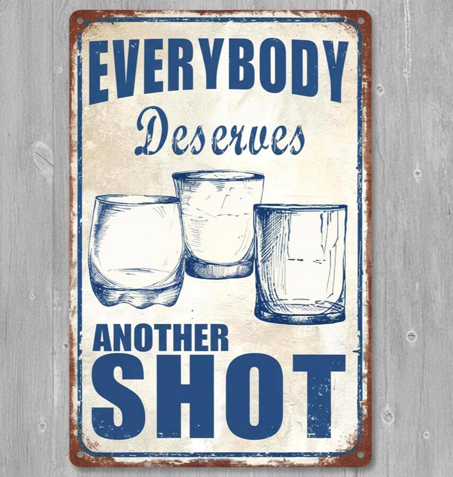 Everybody Deserves Another Shot 8 x 12 Vintage Novelty Metal Sign Made In USA