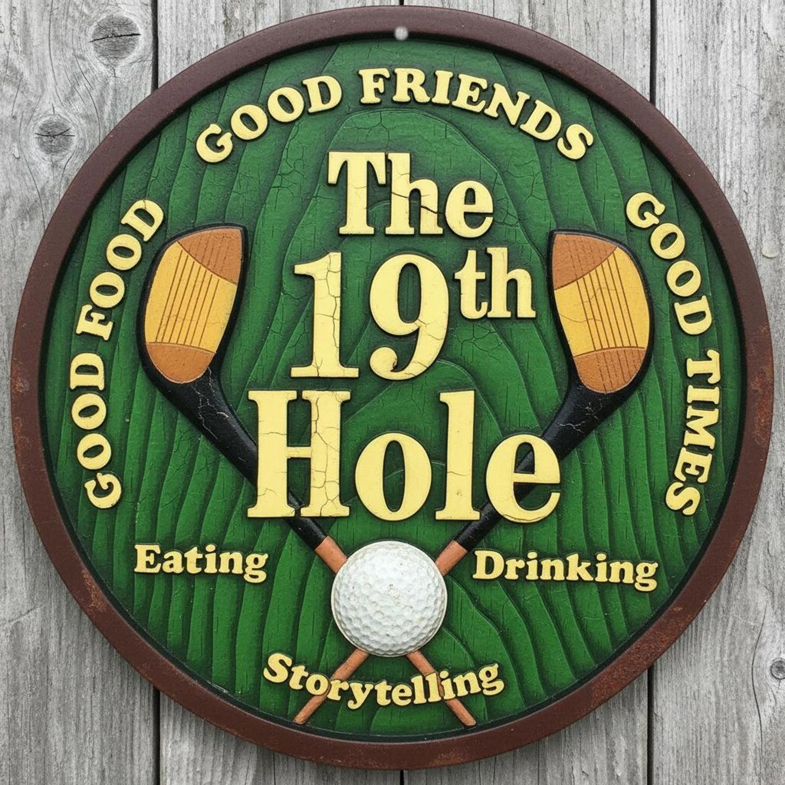 The 19th Hole 12" Diameter Novelty Metal Sign Made In USA New!