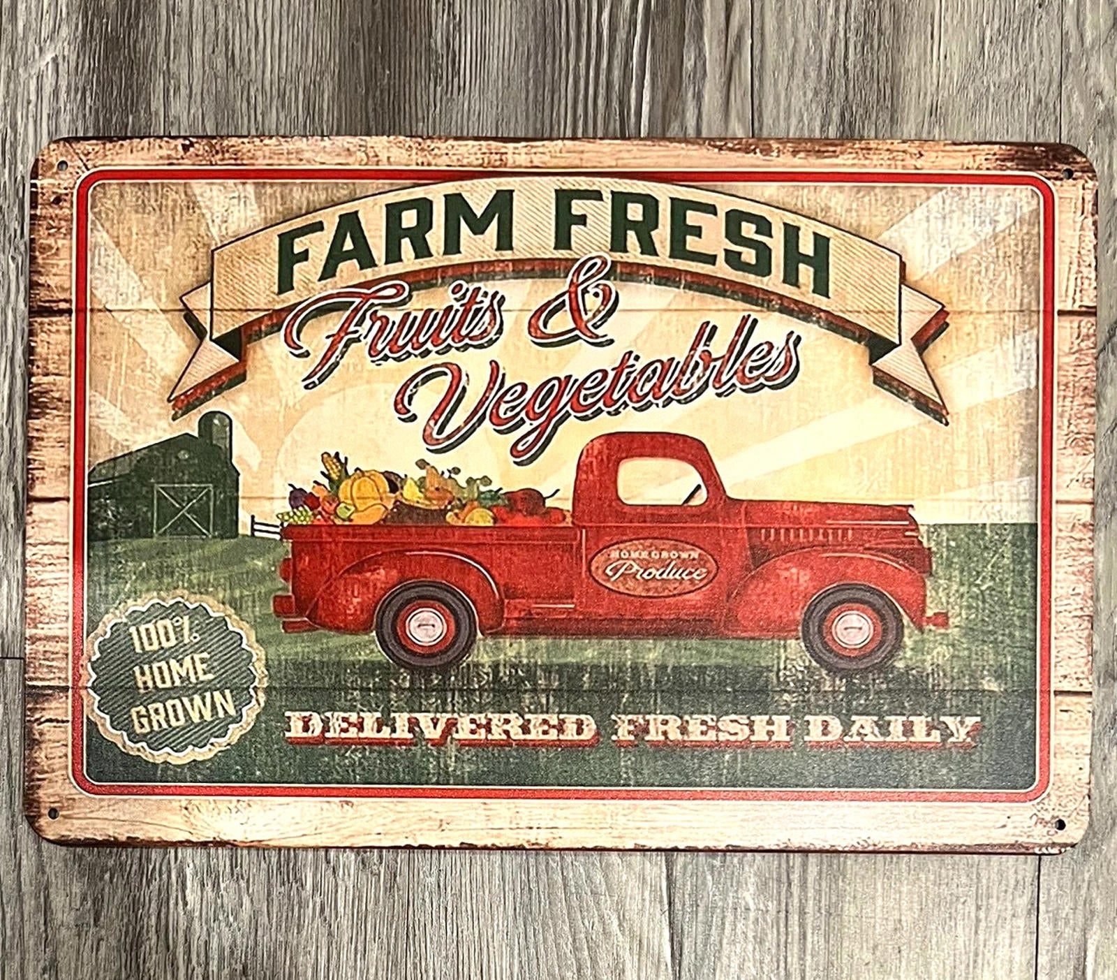Farm Fresh Fruits & Vegetables Delivered Daily 8 x 12 Novelty Metal Sign New!