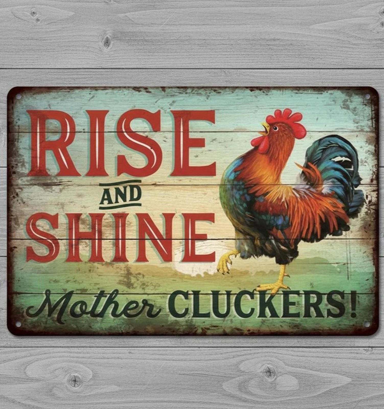 Rise And Shine Mother Cluckers 8 x 12 Novelty Metal Sign Made In USA New!