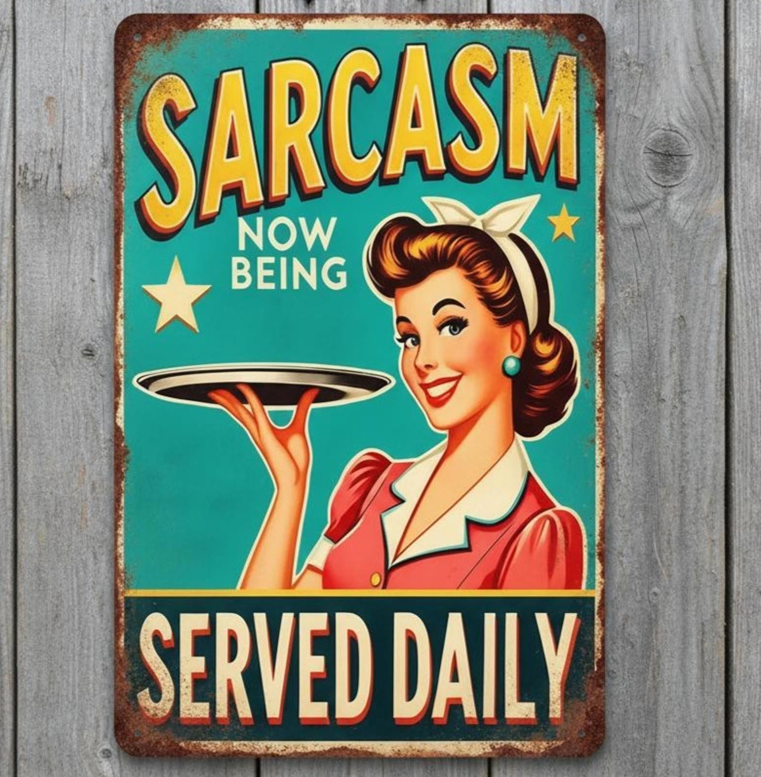 Sarcasm Now Being Served Daily 8 x 12 Novelty Metal Sign Made In USA New!