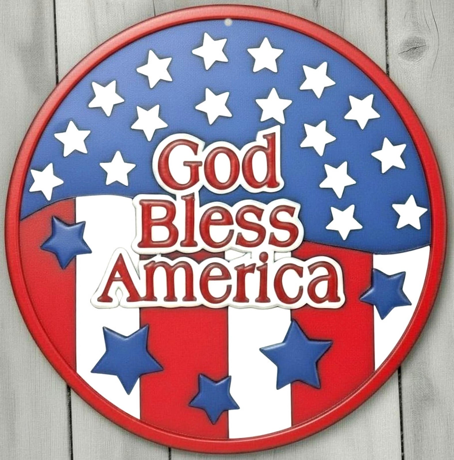 God Bless America 12" Diameter Vintage Novelty Metal Sign Made In USA New!