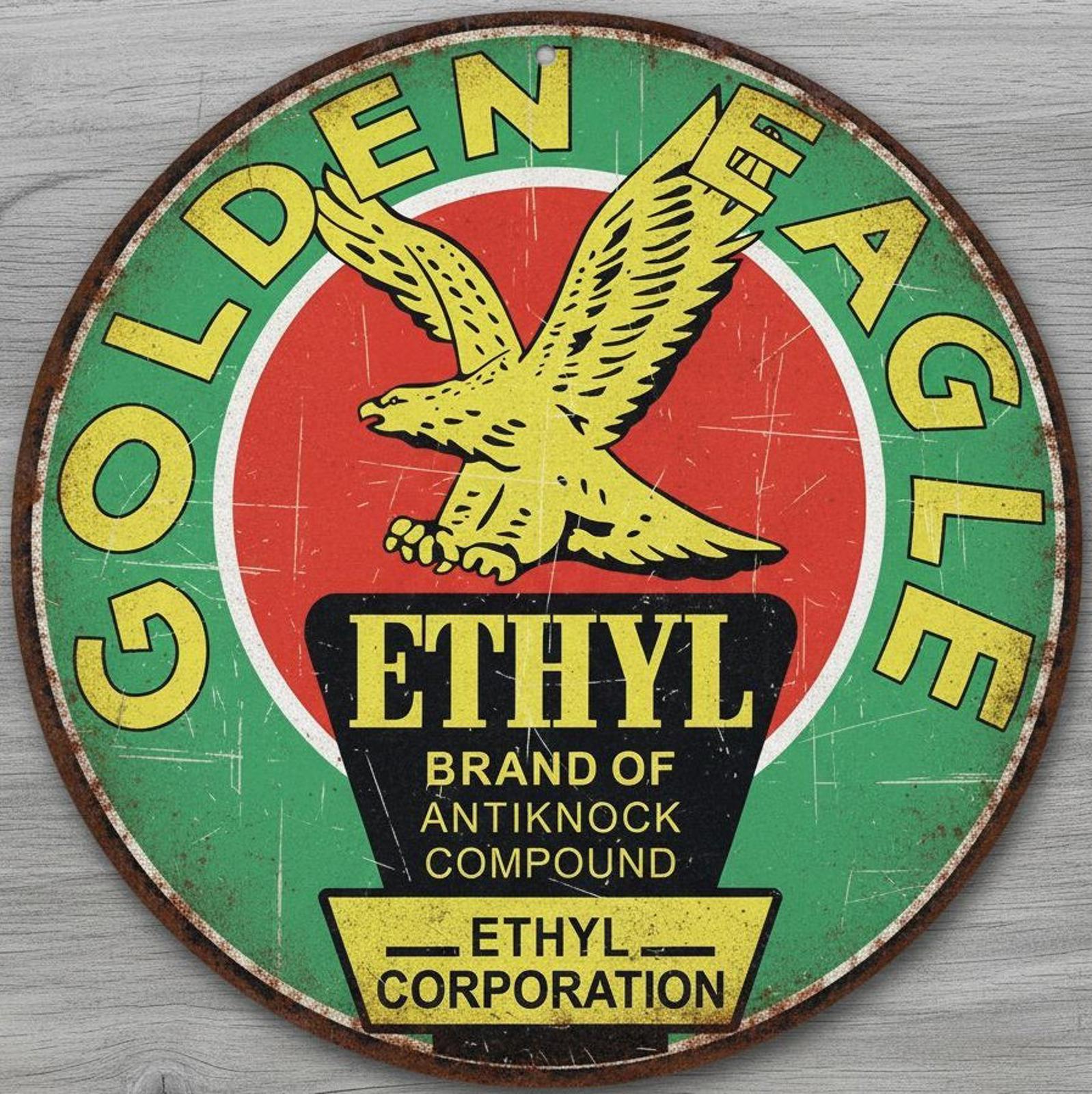 Golden Eagle Gasoline 8" Diameter Vintage Novelty Metal Sign Made In USA