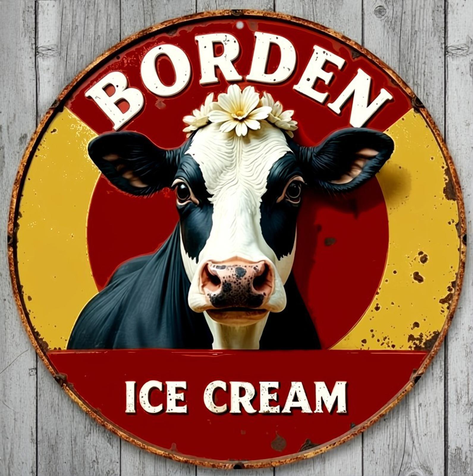 Borden Ice Cream 8" Diameter Novelty Metal Sign Made In USA New!