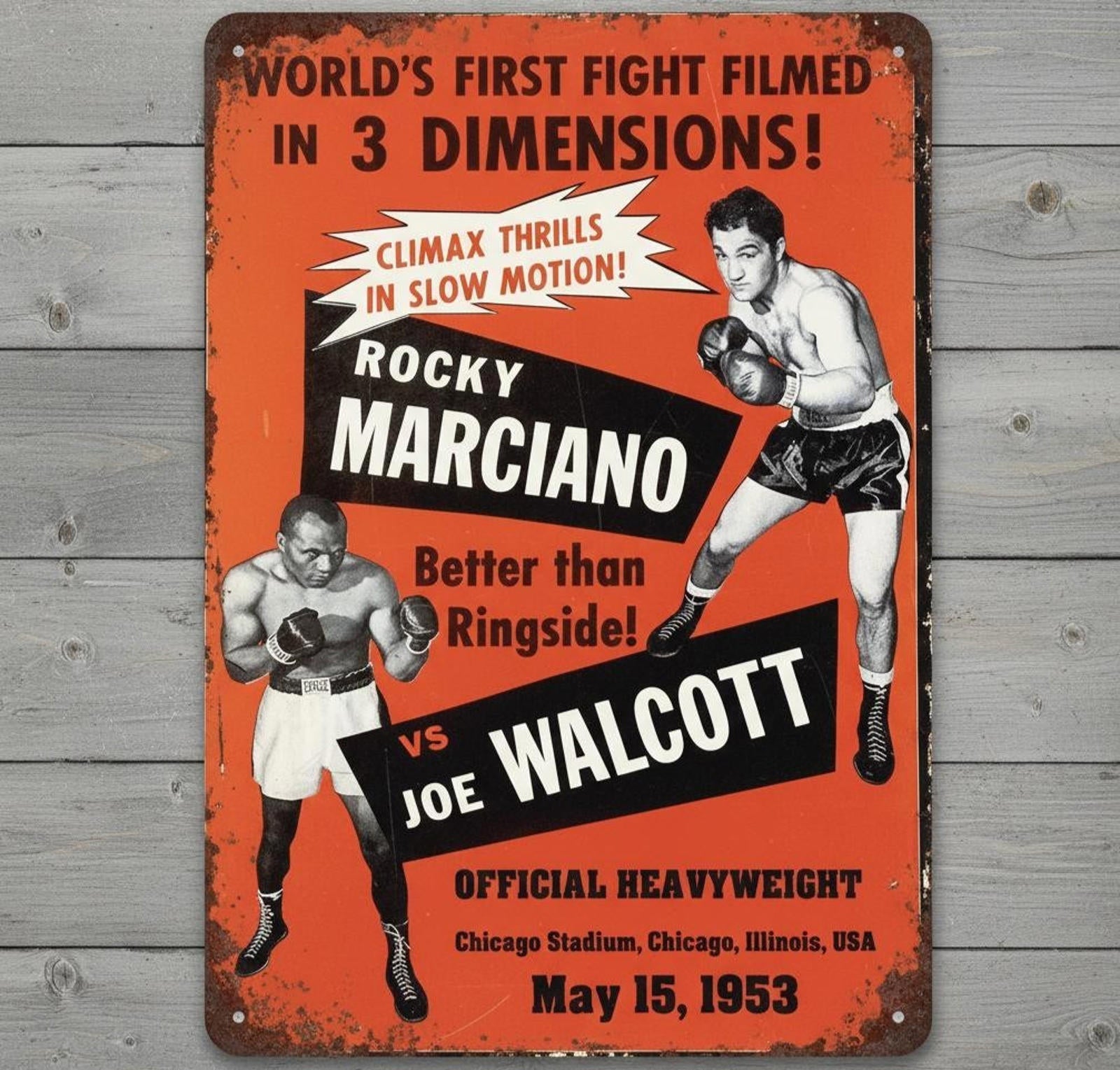 Rocky Marciano vs Joe Walcott 8 x 12 Vintage Novelty Metal Sign Made In USA
