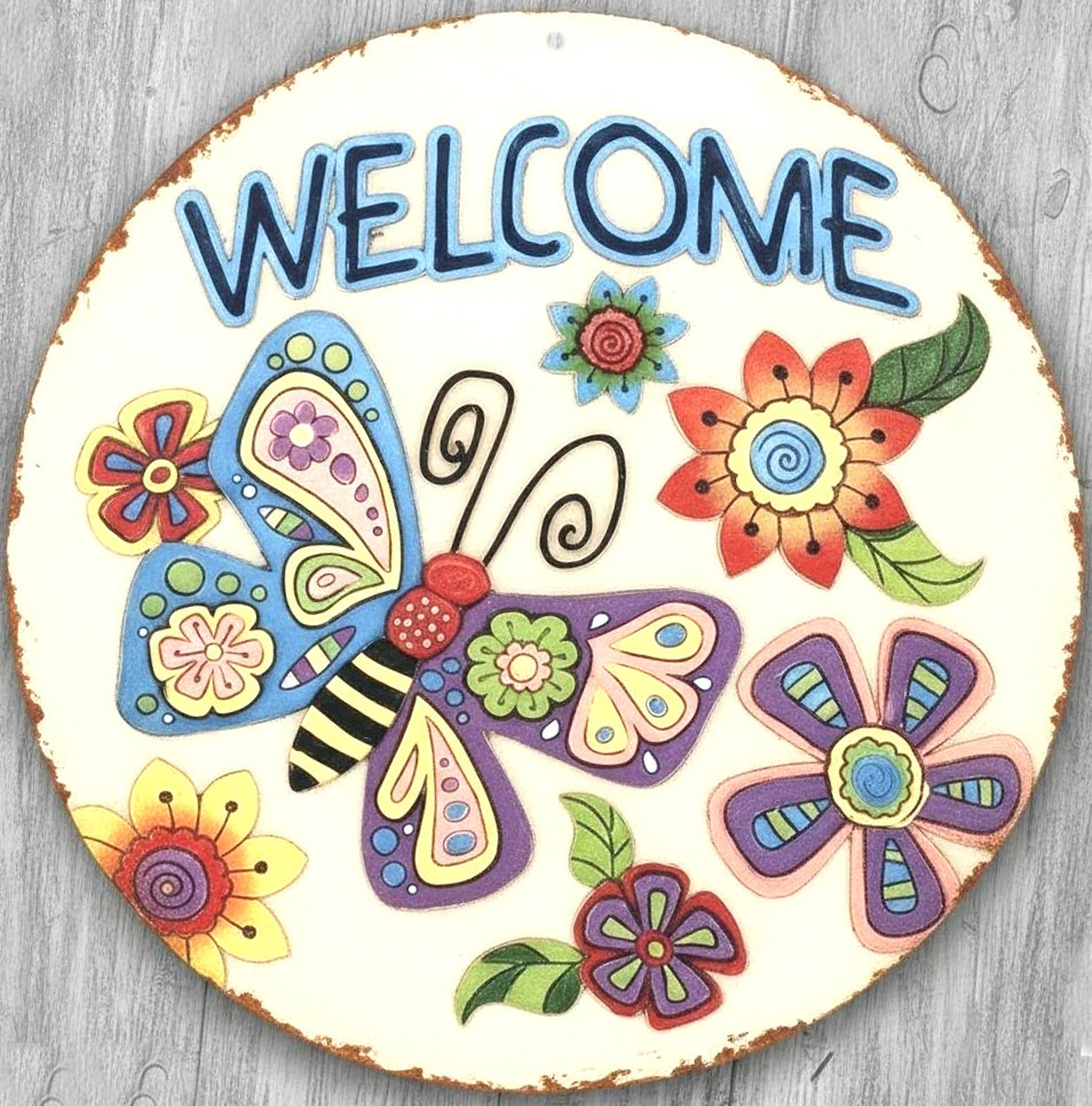 Welcome 8" Diameter Vintage Novelty Metal Sign Made In USA New!