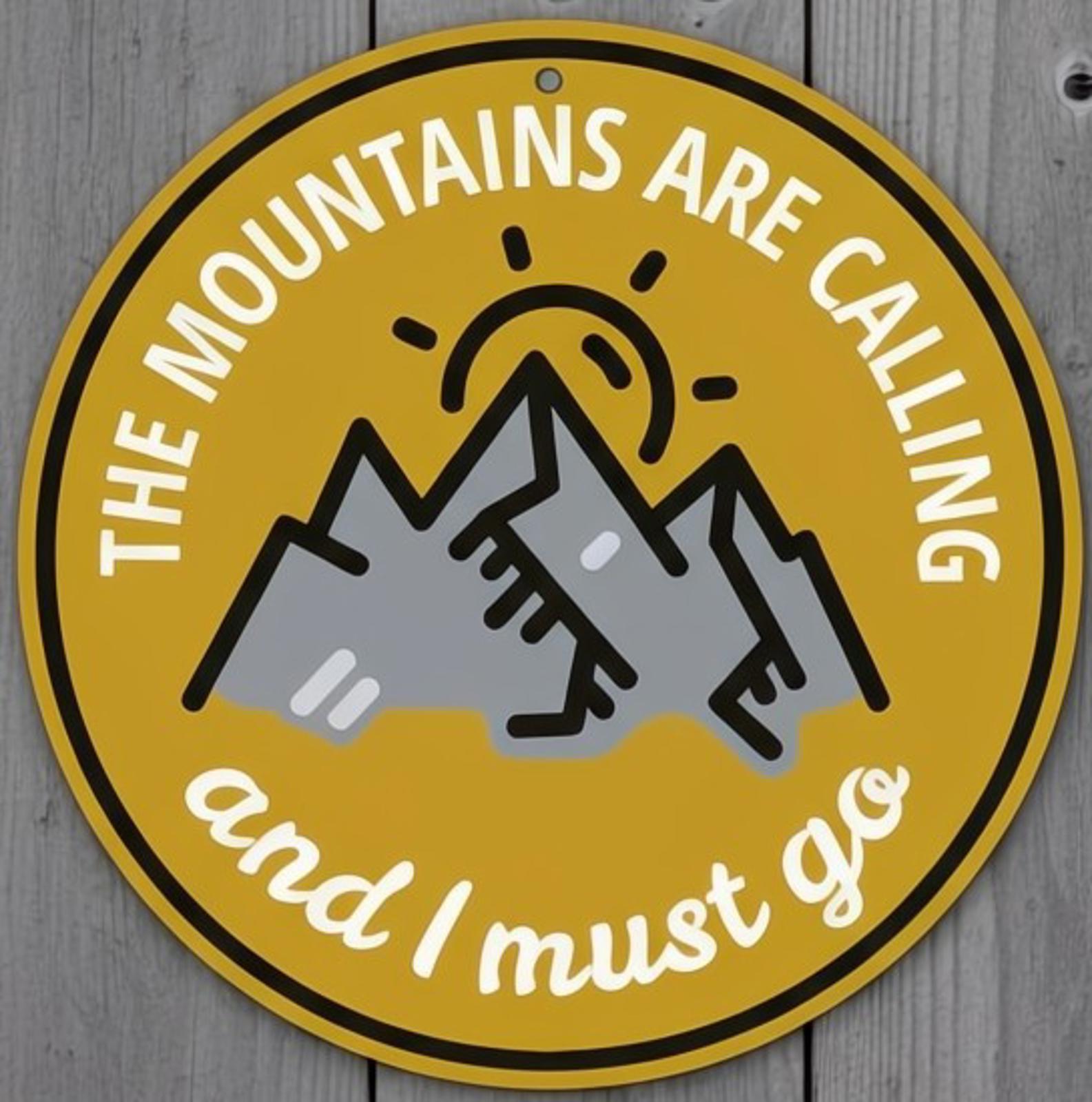 The Mountains Are Calling I Must Go 12" Diameter Novelty Metal Sign Made In USA