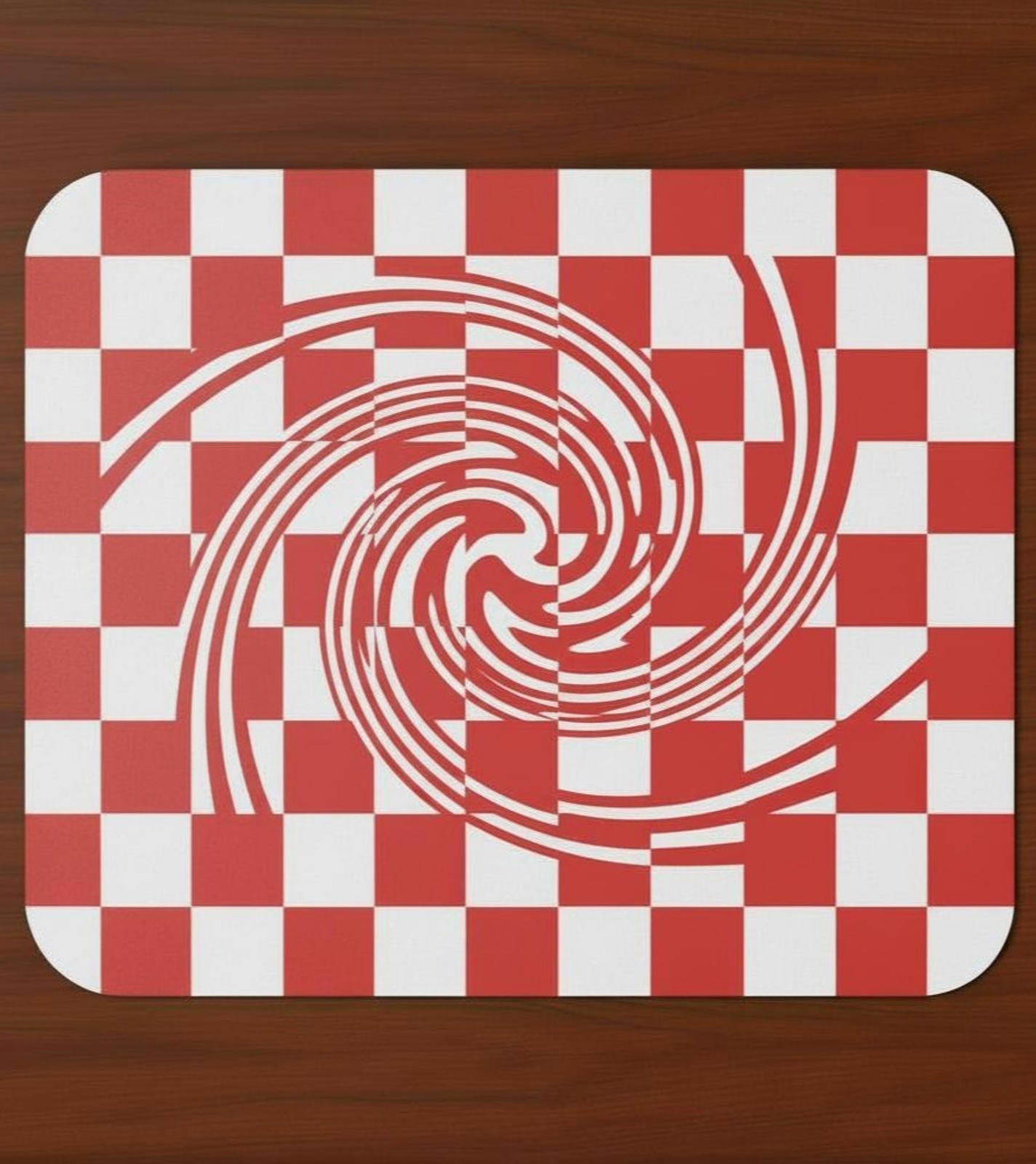 Red Checkerboard Swirl 9.5 x 8 Mouse Pad With Anti-Slip Rubber Backing USA Made