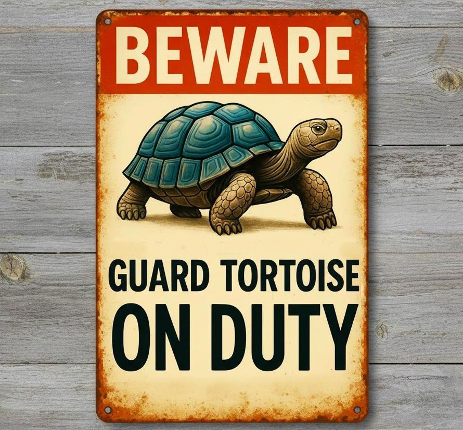 Beware Guard Tortoise On Duty 8 x 12 Vintage Novelty Metal Sign Made In USA New!