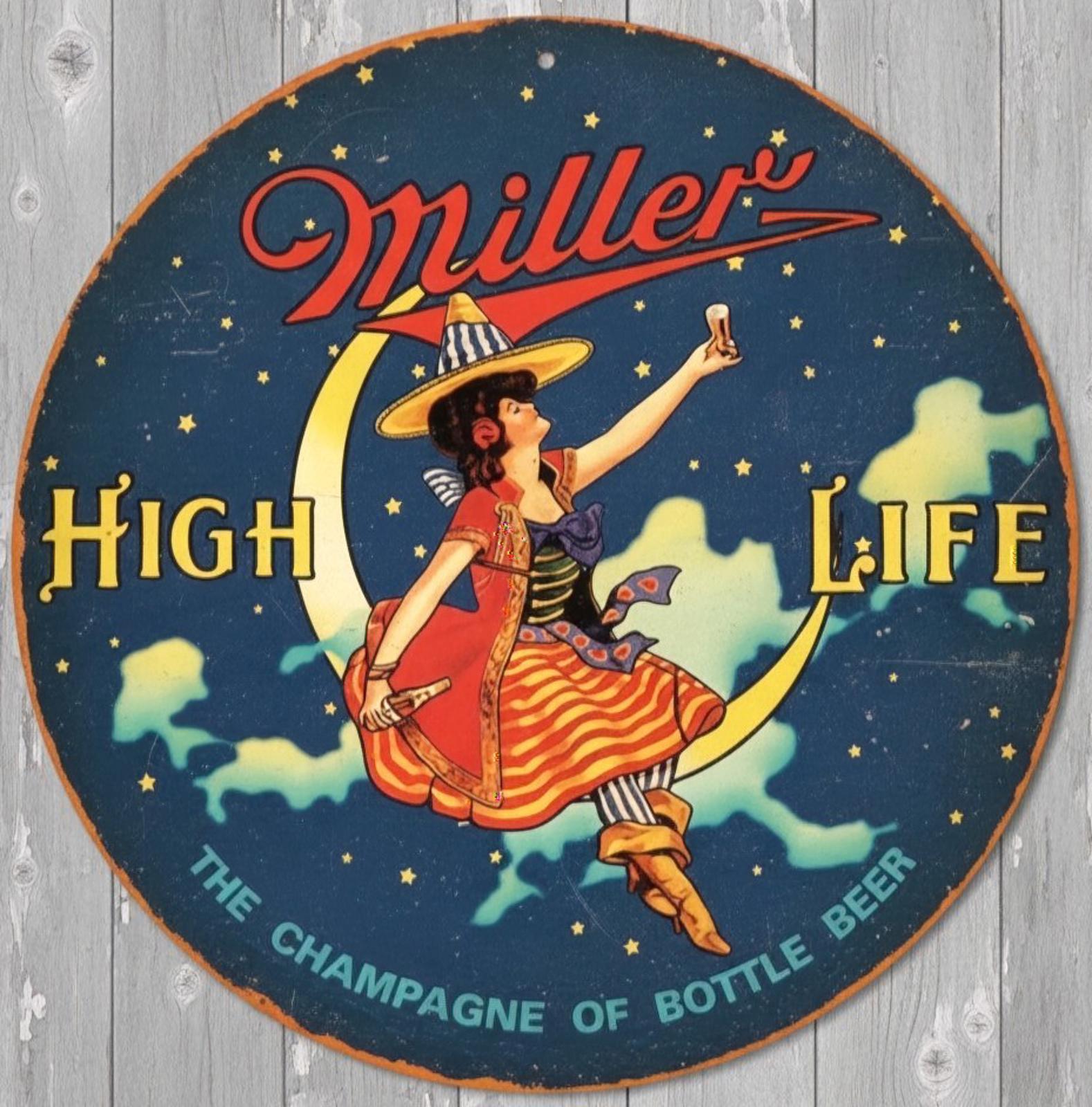 Miller High Life Beer 8" Diameter Vintage Novelty Metal Sign Made in USA New!