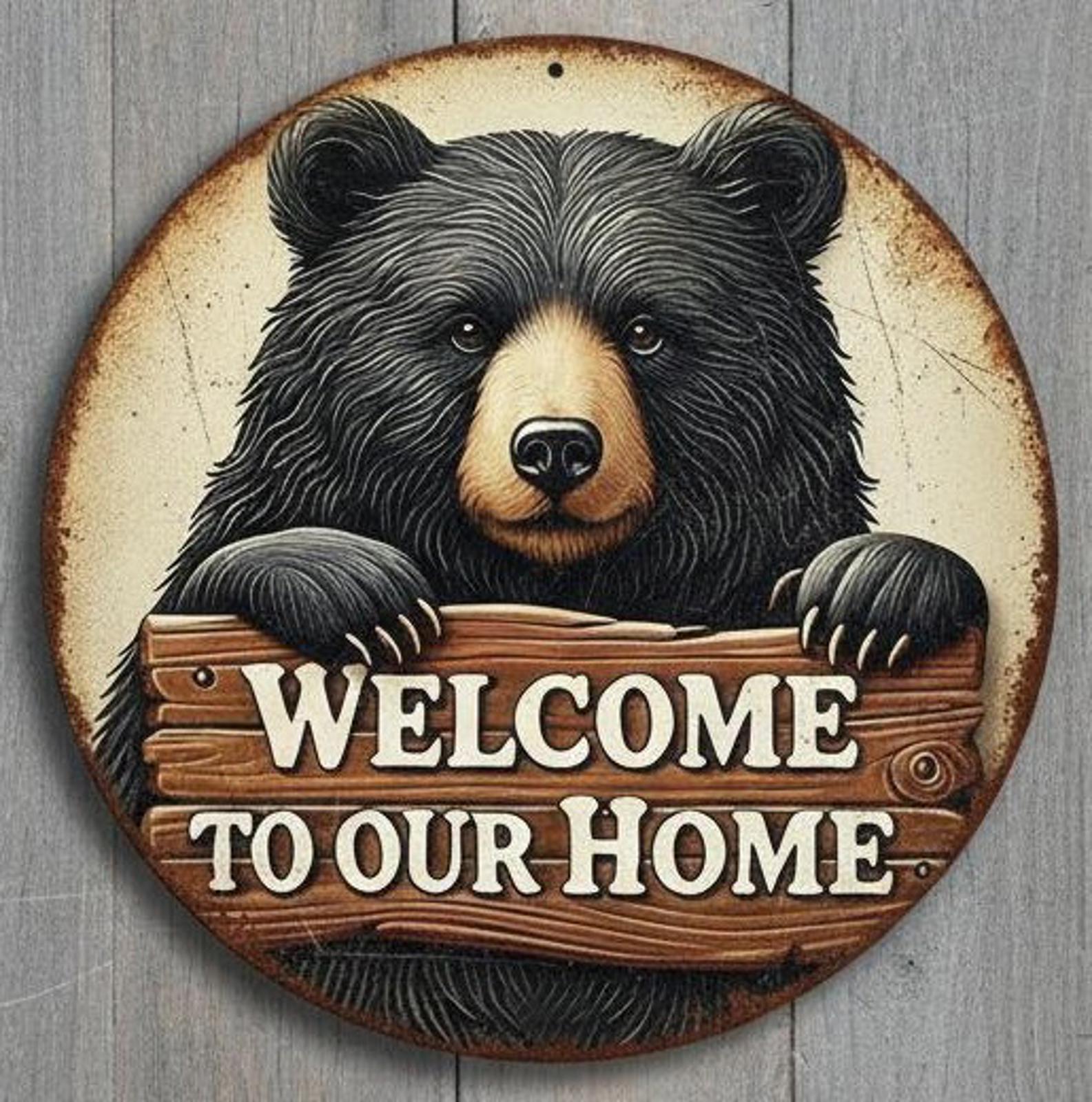 Welcome To Our Home 8" Diameter Vintage Novelty Metal Sign Made In USA New!