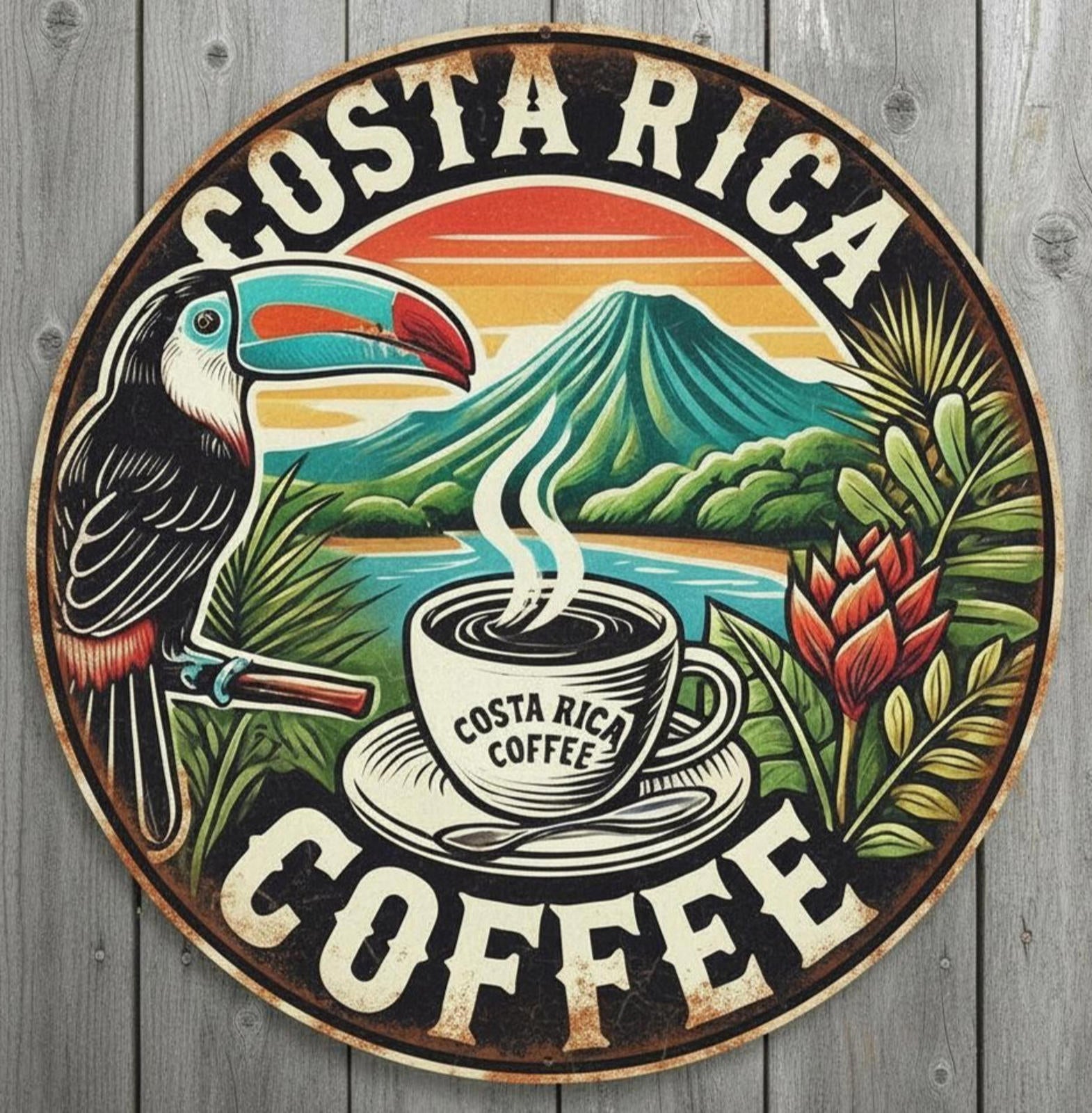 Costa Rica Coffee 8" Diameter Novelty Metal Sign Made In USA New!