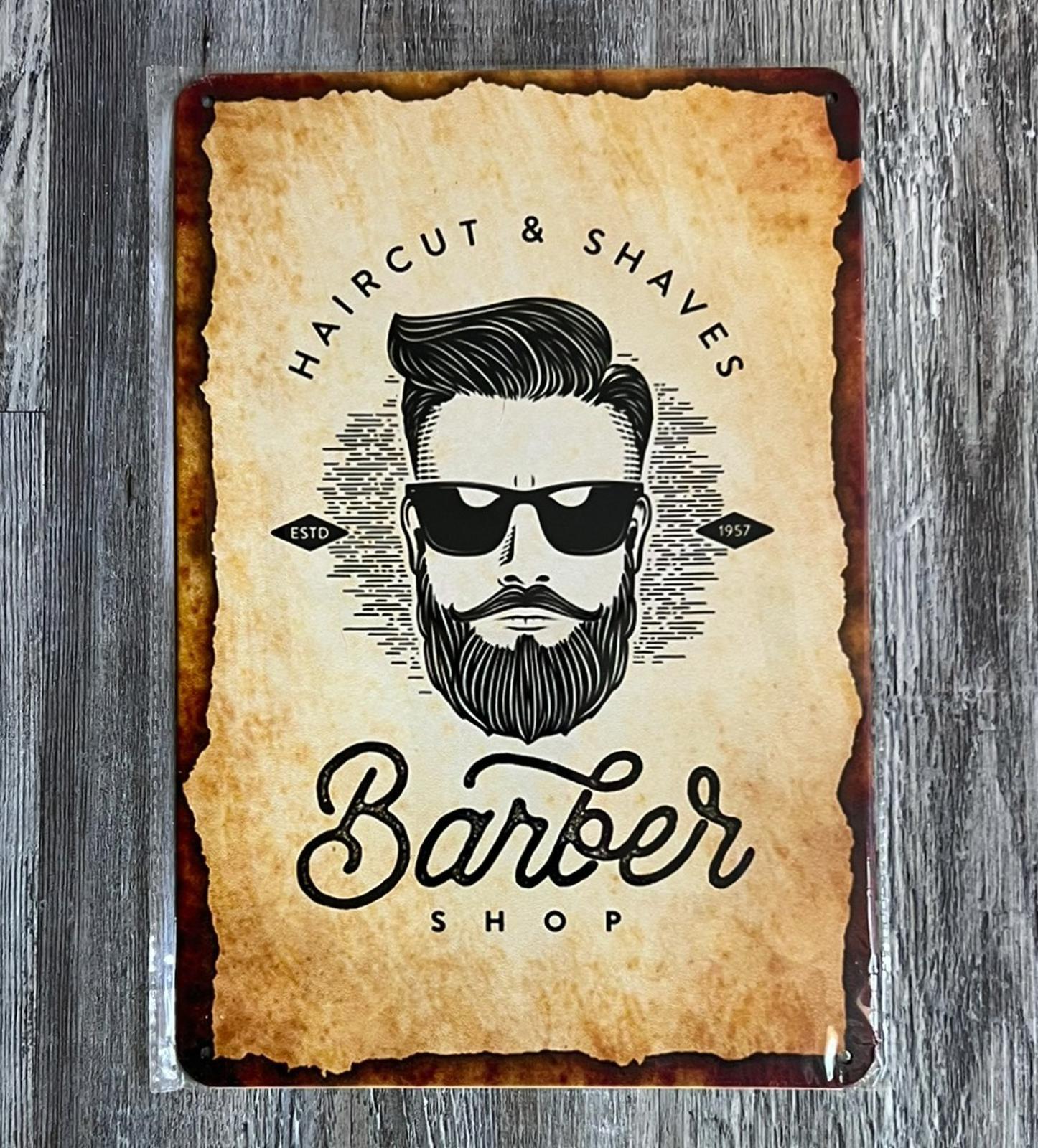 Barbershop Haircut & Shaves 8 x 12 Vintage Novelty Metal Sign New!