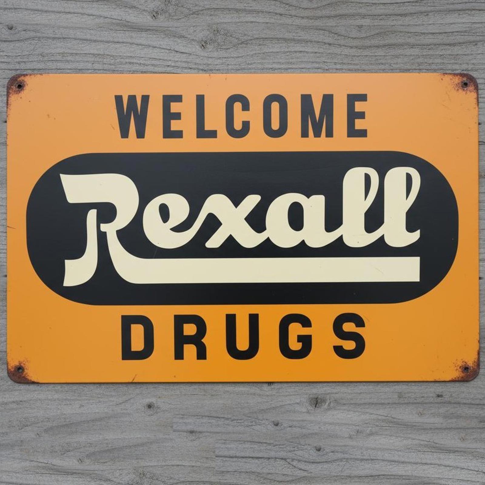 Welcome Rexall Drugs 8 x 12 Vintage Novelty Metal Sign Made In USA New!