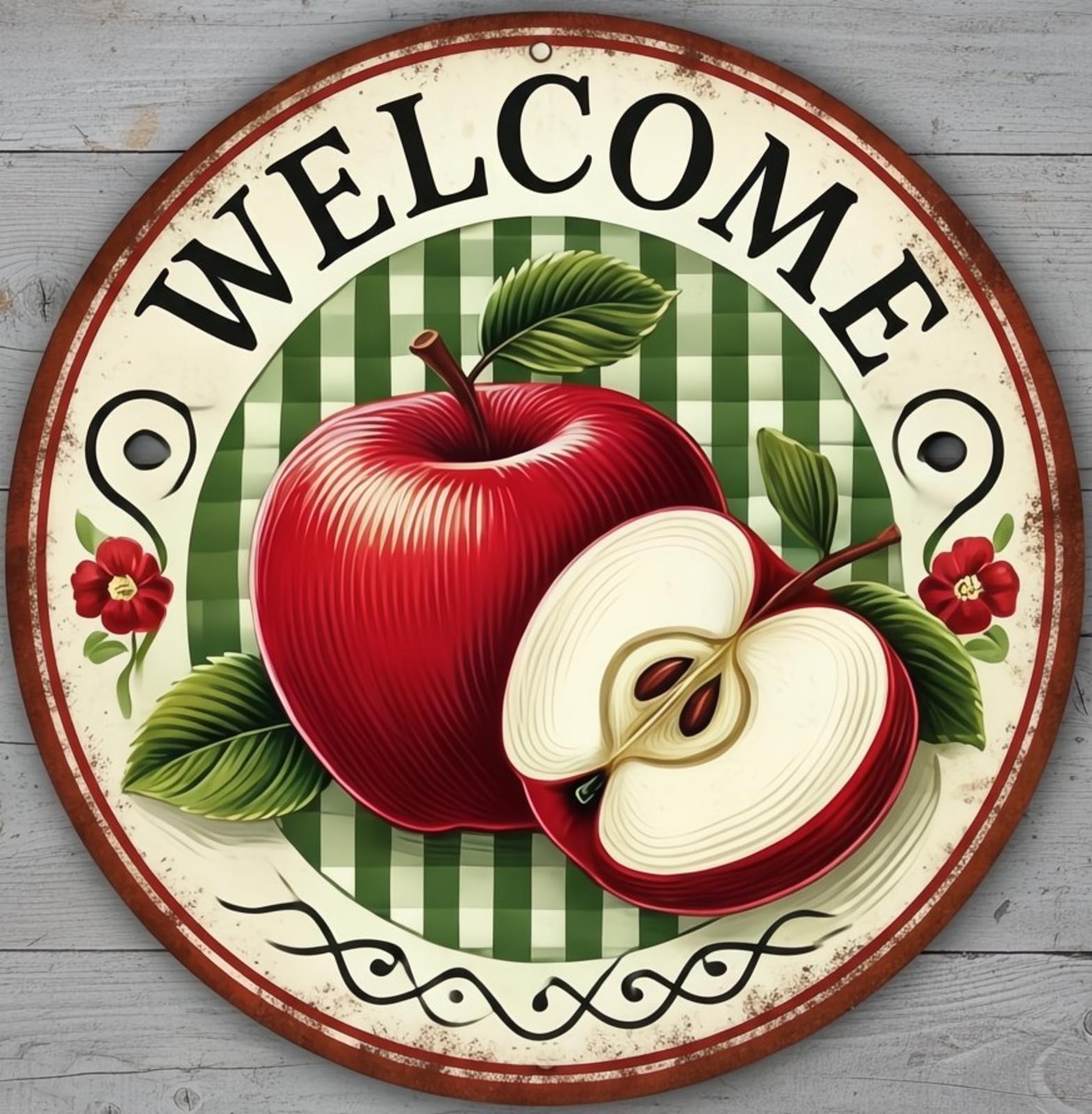 Welcome 8" Diameter Vintage Novelty Metal Sign Made In USA New!