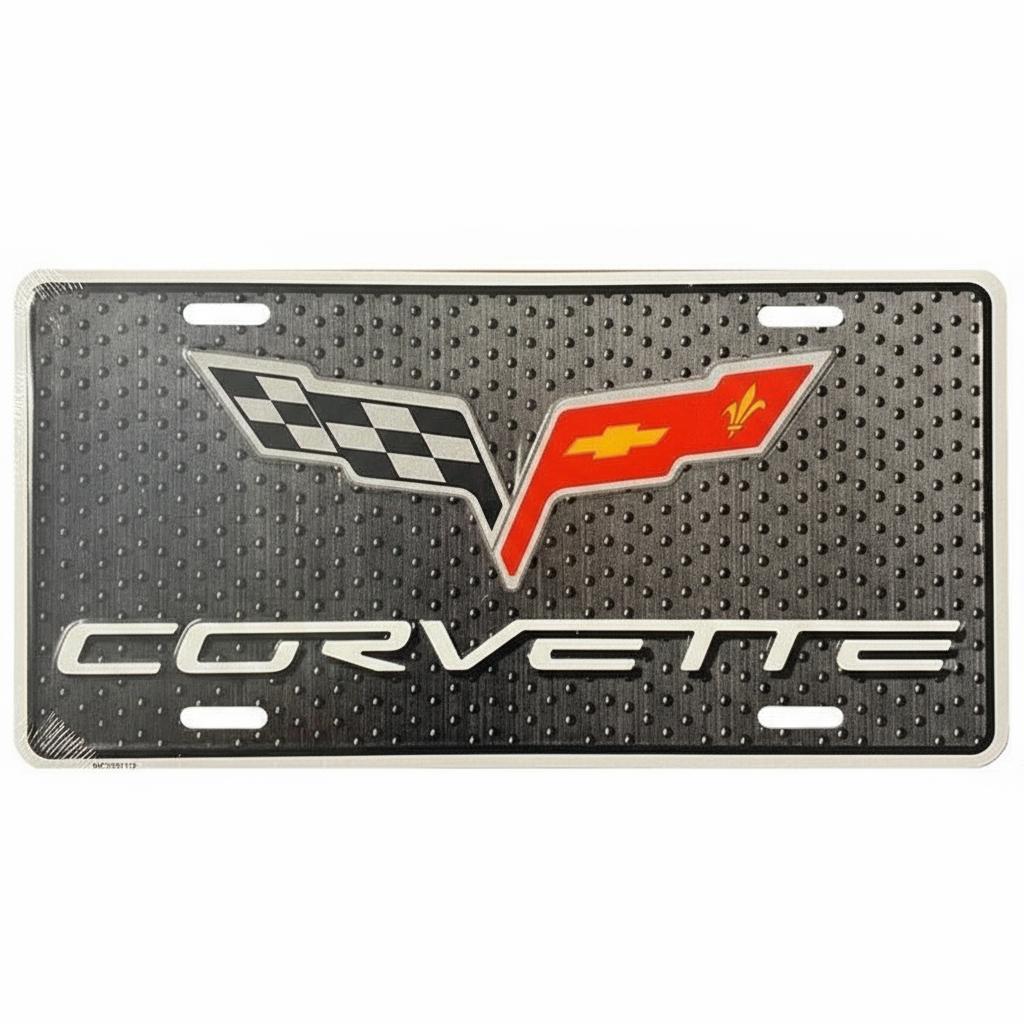Chevy Corvette Flags Embossed Licensed Novelty Metal License Plate NEW!