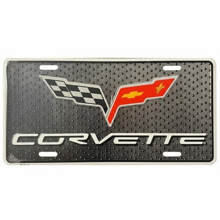 Chevy Corvette Flags Embossed Licensed Novelty Metal License Plate NEW!
